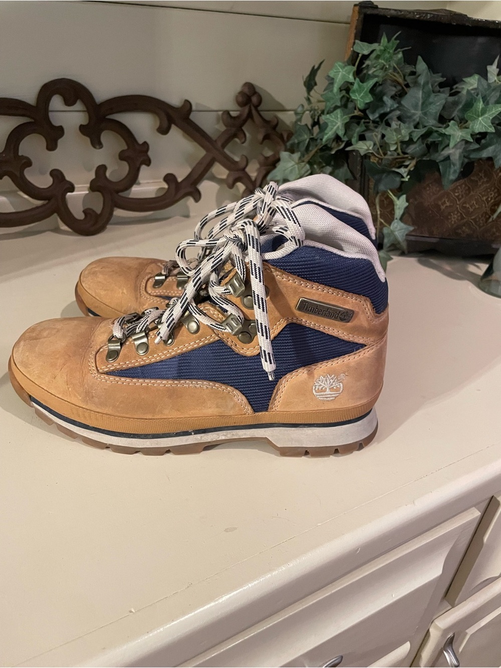 Timberland Euro Hiker Boots Wheat Nubuck Leather Navy Trail Outdoor 58336 Size 8